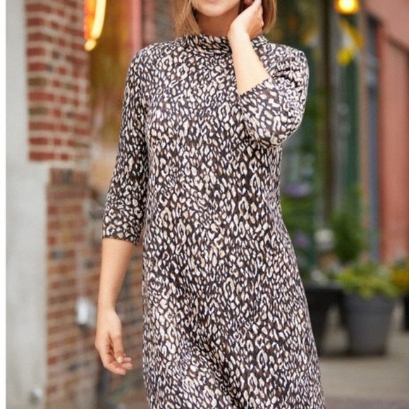J.McLaughlin Shelia Leopard Print Mock Neck Stretch Sheath Dress XS - Picture 3 of 8